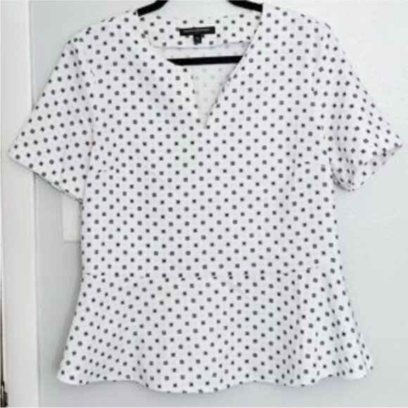 Banana Republic XS Polka Dot Peplum Top White Black Dot Modcore Cottage Chic - Picture 1 of 9
